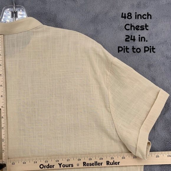 Fishpond Button Up Short Sleeve Cream Cotton Flax Short Sleeve Shirt Mens Large - Picture 10 of 12